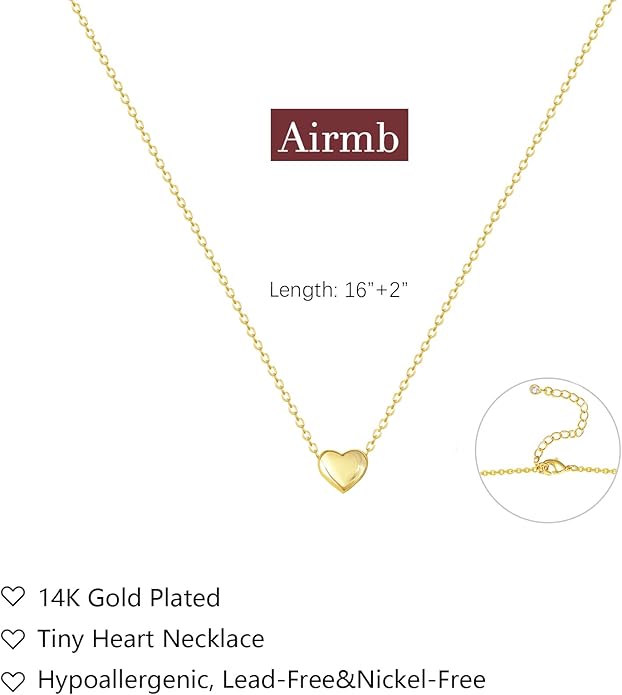Airmb Cute Heart Necklace for Women Gold/Silver Plated Heart Pendant Choker Necklaces Tendy Love Heart Chain Necklace Dainty Gold/Silver Necklace Jewelry Gifts for Women