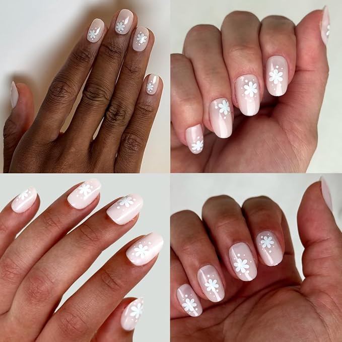 Olive & June Instant Mani Press-On Nails | (Glue) Short, Round 42 Fake Nails, 21 Sizes | Non-Toxic, Long-Lasting Recycled Materials Realistic Look | Salon-Quality at Home | Daisy Dance