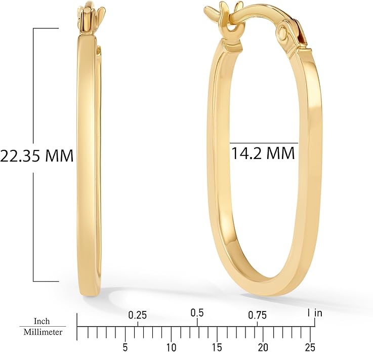 Gold Oval Tube Hoop Earrings for Women – High Polish Finish, Lightweight Hollow Design, 10K or 14K Real Gold