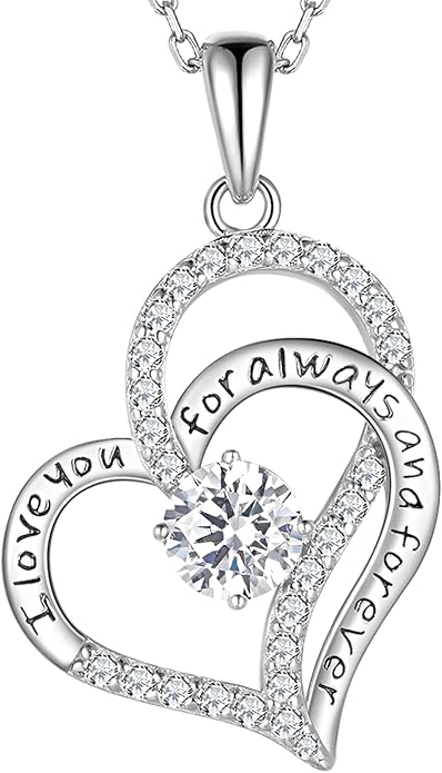 LynChoe Birthday Gifts Double Heart Birthstone Necklace for Women, S925 Sterling Silver Pendant Necklace Jewelry for Her Mother Mom Wife Girlfriend