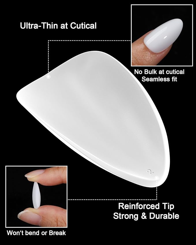 OIFEN White Press on Almond Nails Short 16 Sizes Glossy Gel Fake Nails with Glue & Stick