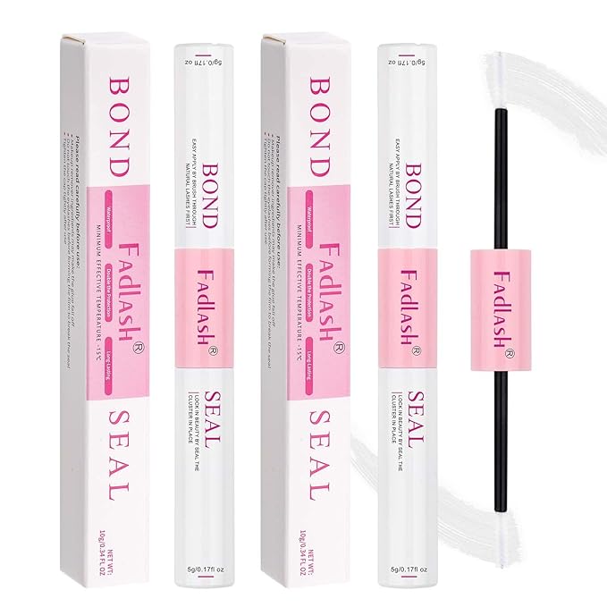 FADLASH Lash Bond and Seal Kit 2 Pcs Bond and Seal Lash Glue for Eyelash Clusters Waterproof Lash Clusters Glue Stong Hold Clear Long Lasting (10ml)