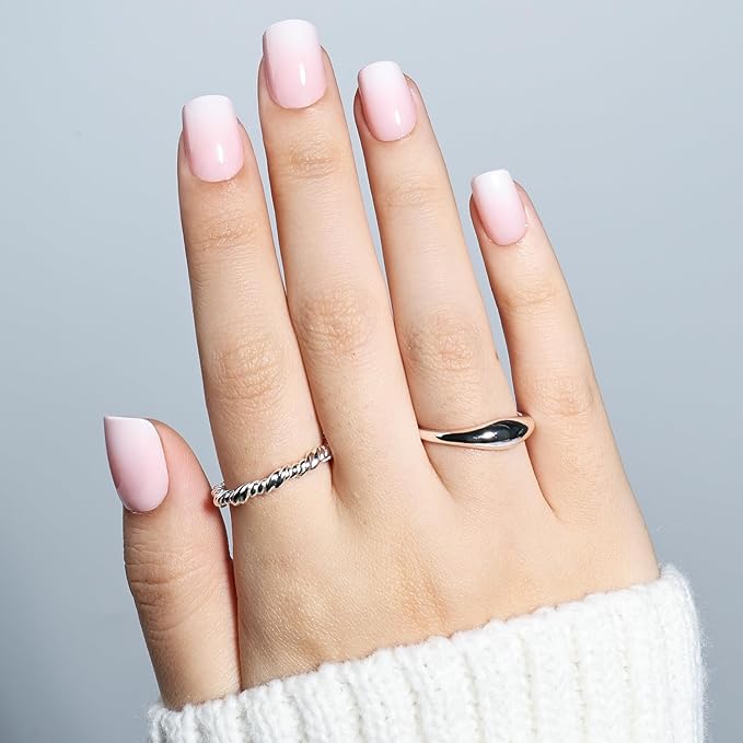 Leefrei Press On Nails - Short Square Light Pink Press on Nails Glossy Finish Nails Press Ons for Women DIY Fake Nails Kit with Glue, Reusable Glue on Nails Short in 15 Sizes - 30pcs, Blush Milk