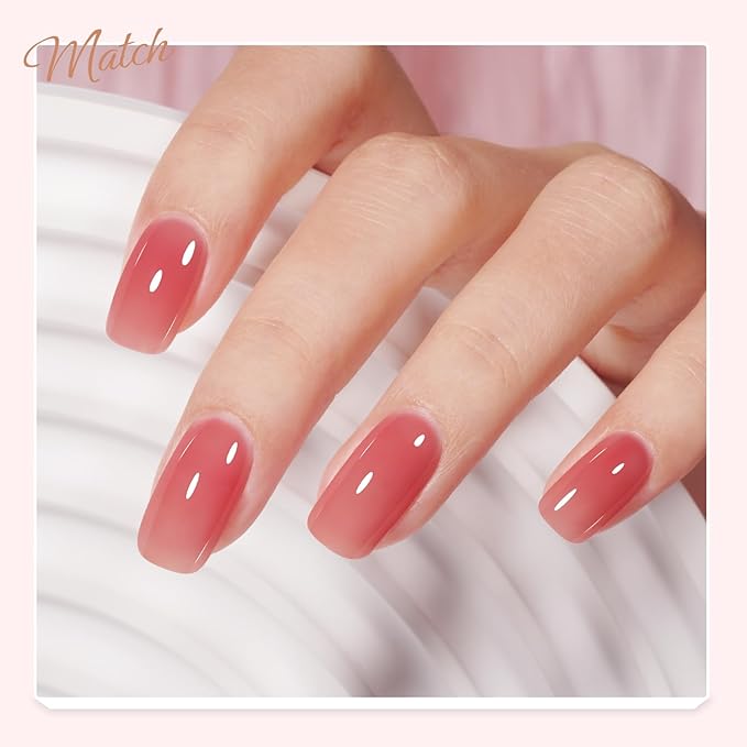 TOMICCA Jelly Gel Nail Polish, 15ml Light Red Jelly Nails Gel Polish, Soak Off UV Led for Cure, Strawberry Red Translucent Colors Long Lasting French Nail Art Manicure Salon For Woman