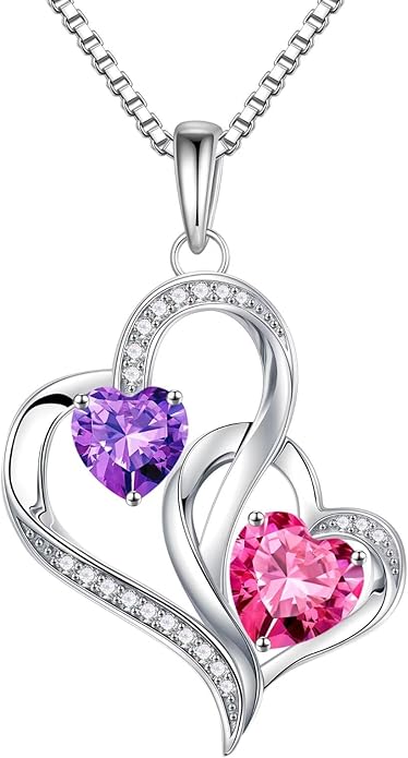 Iefil Valentines Day Gifts for Her, Birthstone Necklace for Women, 925 Sterling Silver Double Birthstone Necklace | Anniversary Birthday Gifts | Personalized Jewelry Gift for Wife Mom Girlfriend