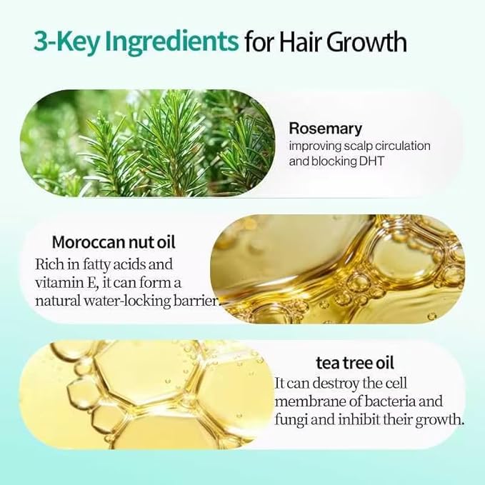 BEKSF Rosemary Hair Oil, a lightweight rosemary essential oil spray, suitable for all scalps and hair, free of parabens and sulfate surfactants, 15ml. (3, 10.5ml)