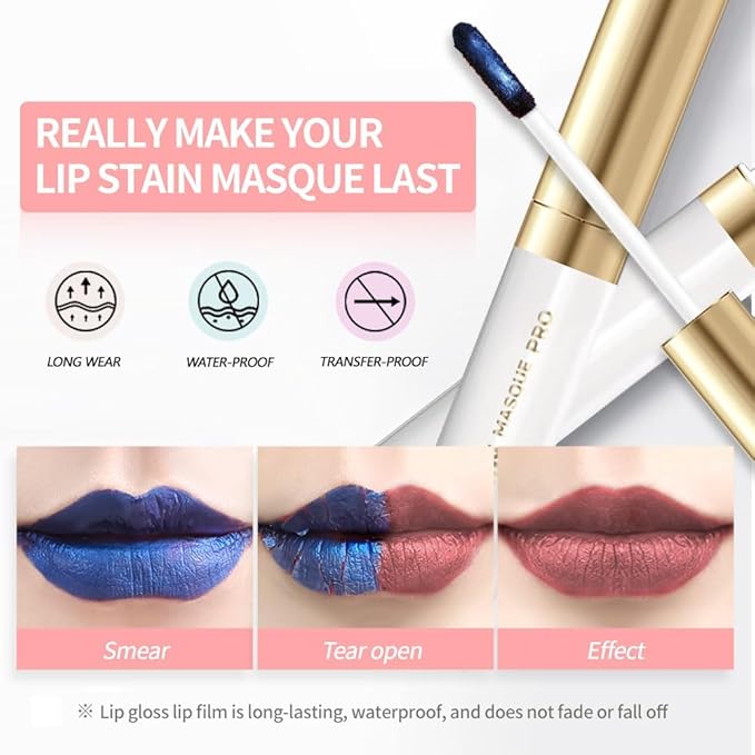 Lip Stain Peel Off – Wipe-Off Lip Stain Tattoo | Long Lasting Waterproof Lip Tint, High-Pigment Matte Lip Color, Smudge & Transfer Proof Lip Stains Masque, Kiss-Proof All-Day Lip Makeup 02#