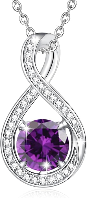 FANCIME Birthstone Necklaces for Women Fine Jewelry Sterling Silver Infinity Pendant Anniversary Birthday Gifts for Her Women Wife Mom Lady Daughter, Chain 16"+2" Extend
