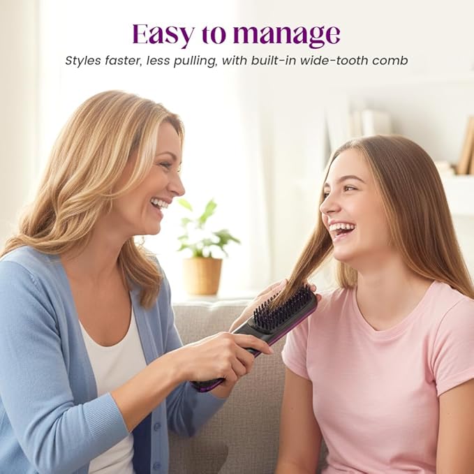 2026 New Cordless Hair Straightening with LCD Temperature Display, Fast Heating, Portable Hair Brushs for Travel (Purple)