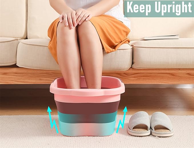 DoroSun Collapsible Foot Bath Basin Soaker Tub with Handle for Soaking Feet, Foldable Pedicure Foot Spa Massager Foot Care Soak Plastic Inflatable Bucket Bowl Bathtub Tools for Washing Cleaning, White