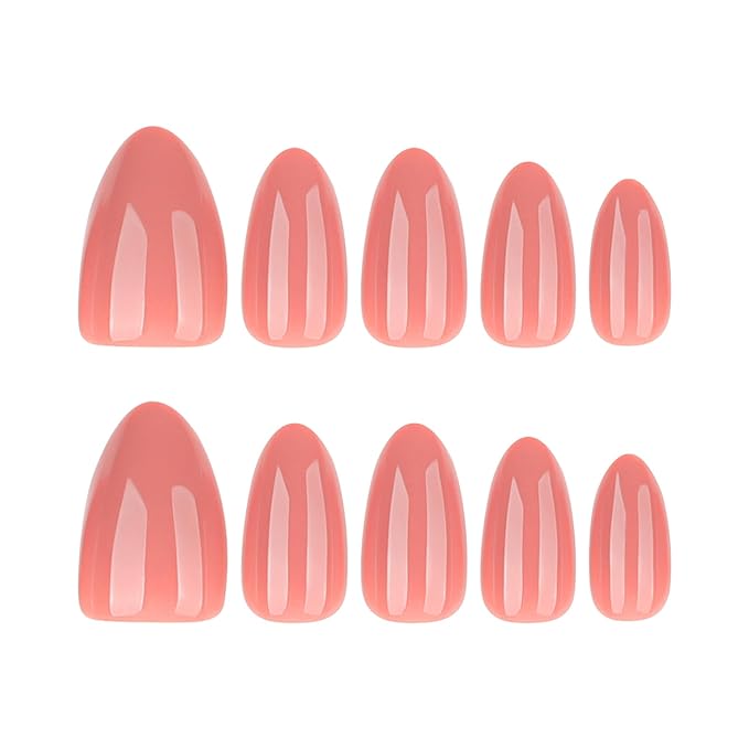 JONKASIPA Pink Pressed Gel Nails French Almond Shaped False Nails, Reusable Feminine Nail Art - Set of 24 Pcs Medium Nails