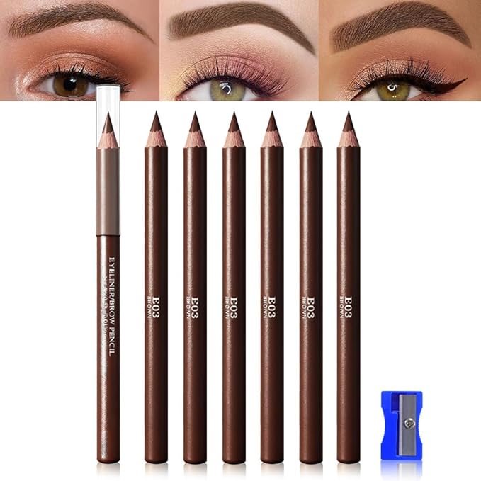 Eyebrow Pencils for Women with Sharpener, 6Pcs Hard-Core Wooden Eye Brow Eye Liner Pencils for Beginner Makeup, Waterproof & Sweat-Proof (6Pcs-Brown)