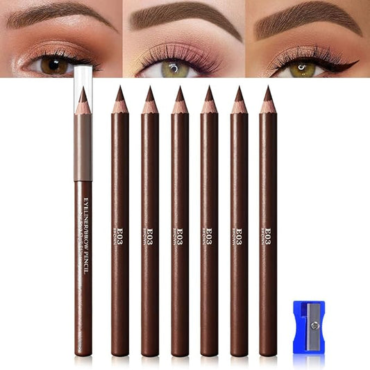 Eyebrow Pencils for Women with Sharpener, 6Pcs Hard-Core Wooden Eye Brow Eye Liner Pencils for Beginner Makeup, Waterproof & Sweat-Proof (6Pcs-Brown)