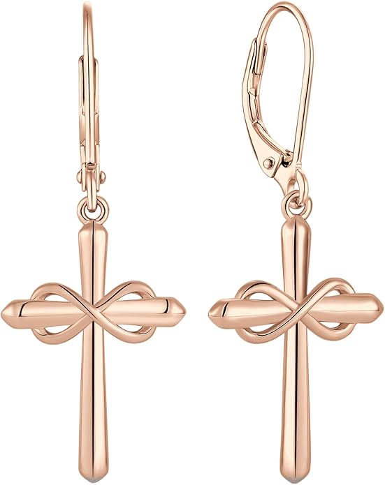Starchenie Infinity Cross Earrings for Women 925 Sterling Silver Polished Cross Leverback Earring Crucifix Jewelry