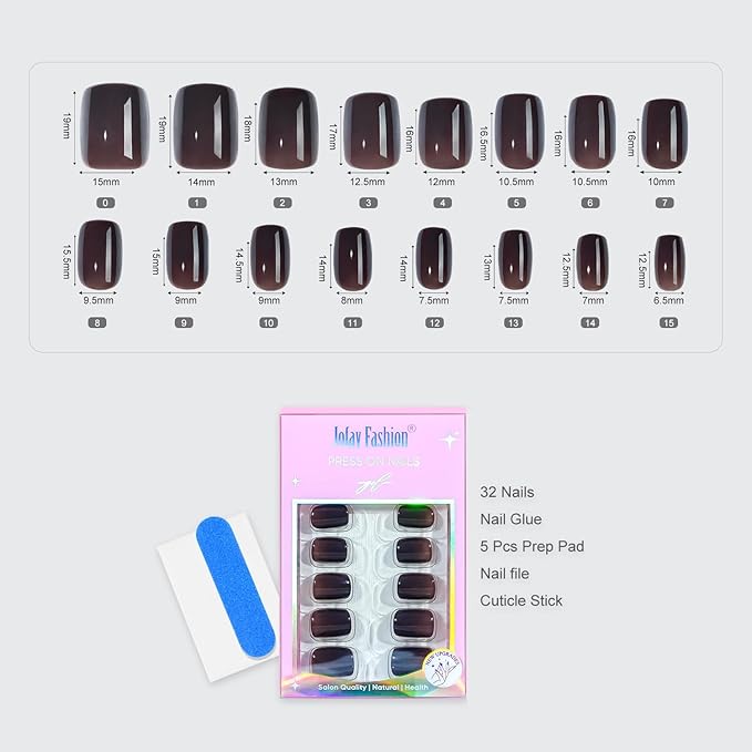Square Coffee Brown Press on Nails Short, Jofay Fashion Winter Fall Solid Color False Nails with Glue, Comfortable & Natural Acrylic Fake Nails, Glue on Nails for Women Girls Gift