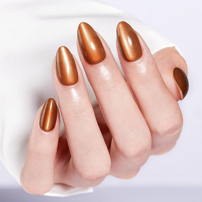 Modelones Gold Cat Eye Press on Nails Almond, Short Fake Nails, Reusable Nail Kit with Nail Glue Adhesive Tabs Mini Nail File, Nails Press Ons 32Pcs 16 Sizes, Women Girl Gift