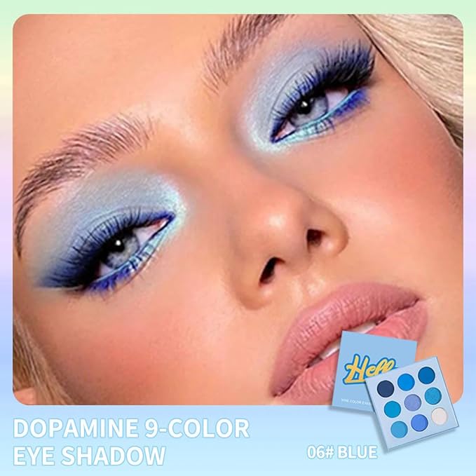 9-Color Blue Eyeshadow Palette – Matte, Shimmer & Glitter High-Pigment Eye Makeup, Waterproof Long-Lasting Blendable Navy, Aqua, Teal & Silver Shades for Bold, Creative & Mermaid Looks