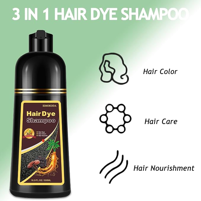 Agthyuve Hair Dye Shampoo 3 in 1, Black Hair Dye 16.9 FL Oz, Hair Shampoo, Semi-Permanent Hair Color Shampoo, Lasts 30 Days (Black)