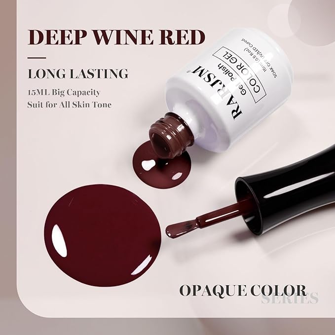 RARJSM Burgundy Gel Nail Polish 1PCS 15ML Long Lasting Opaque Milky Deep Wine Red Creamy Gelpolish Soak off U V Curing Required Nail Art French Manicure Salon DIY at Home