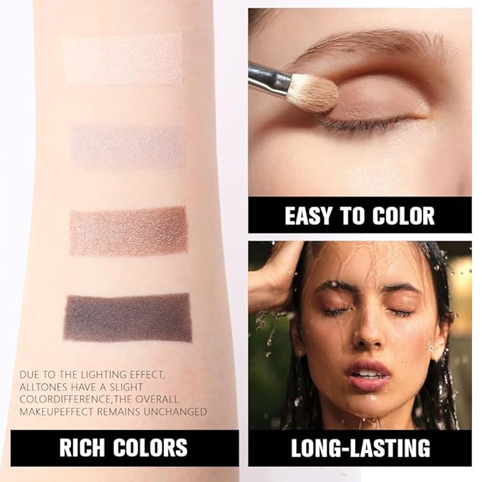 4 Colors Light Beige Gray Brown Black Eye Shadow Powder Palette Makeup, Neutral Matte Shimmer Cream Quads Eyeshadow Palette for Women Highly Pigmented Waterproof, paleta de sombras de ojos, Vegan, 07