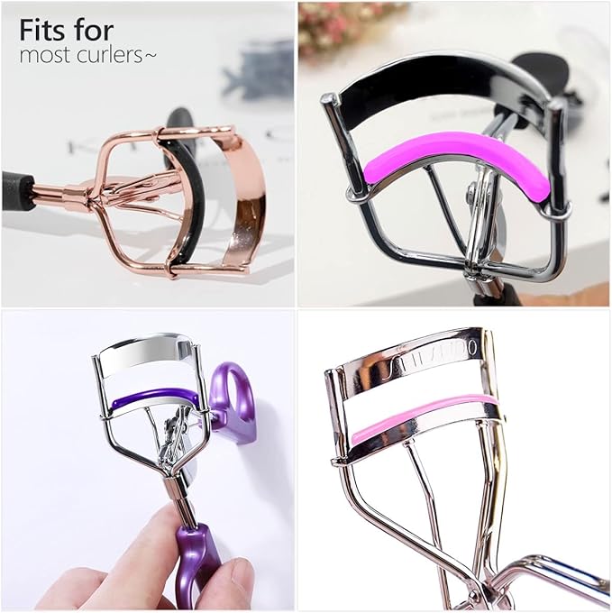 qiipii 40 pcs Eyelash Curler Refills Curler Refill Pads Soft Rubber Curler Replacement Refills Pads for Universal Eyelash Curler with a Clear Storage Box (Black, Purple, Rose Red, Pink * 10)