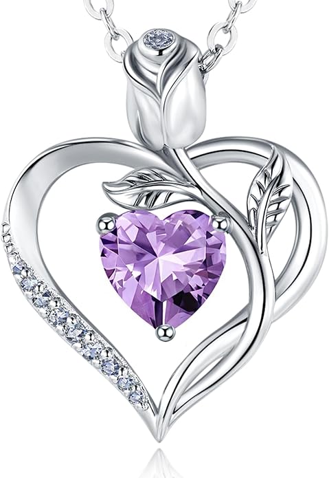 1.2CT Rose Heart Necklace Option of Moissanite or Lab-Grown Sapphire Ruby Emerald&More Necklace for Women Birthstone Girlfriend Necklace S925 Sterling Silver 18K White/Rose Gold Plated D Color VVS1 Gift for Wife Mother Daughter for Birthday Anniversary...