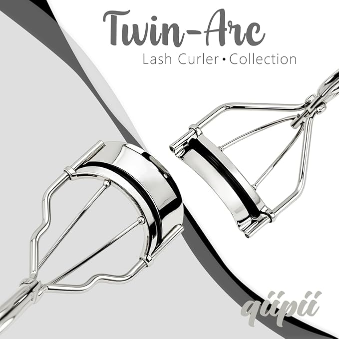 qiipii 2 Kinds of Eyelash Curlers with Different Curvature Suitable for Various Eyes Shapes, Silver Comfort Grip,10 Silicone Replacement Refills Pads for Perfect Framed Lashes - Gentle & Safe Use