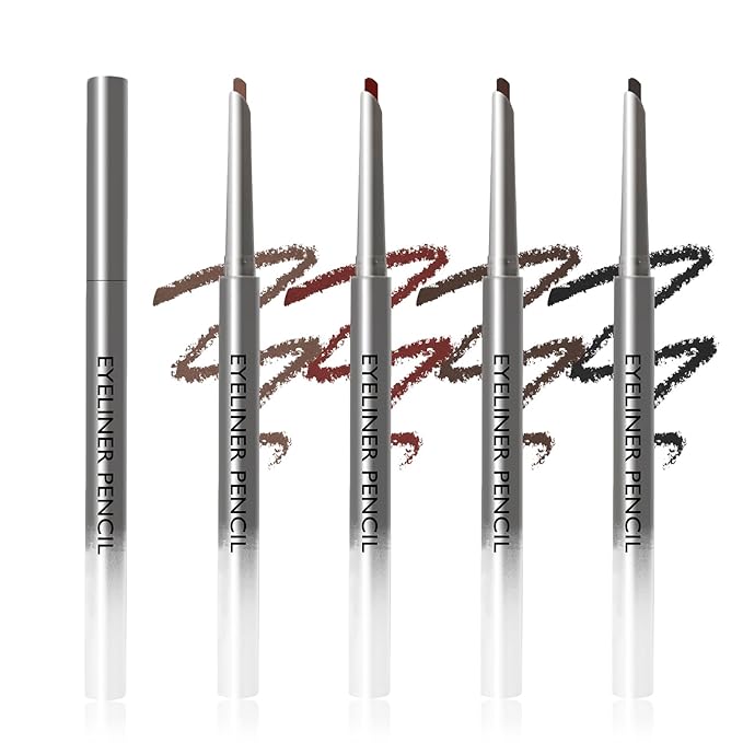 4 Pcs Cream Eyeliner Pencils Set, Waterproof Matte Eyeliner Pens, Smooth and Long-Lasting Gel Cream Eye Liner Pencils kit Makeup for Women, Black & Brown & Burgundy & Light Brown