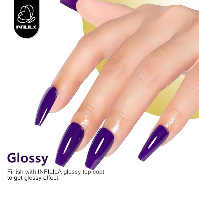 NXJ INFILILA Dark Purple Gel Nail Polish, 15ml Purple UV LED Gel Polish One-Stroke Coloring, Hema Free Lavender Color High Gloss Soak Off UV Manicure Salon DIY for Girls SQ191