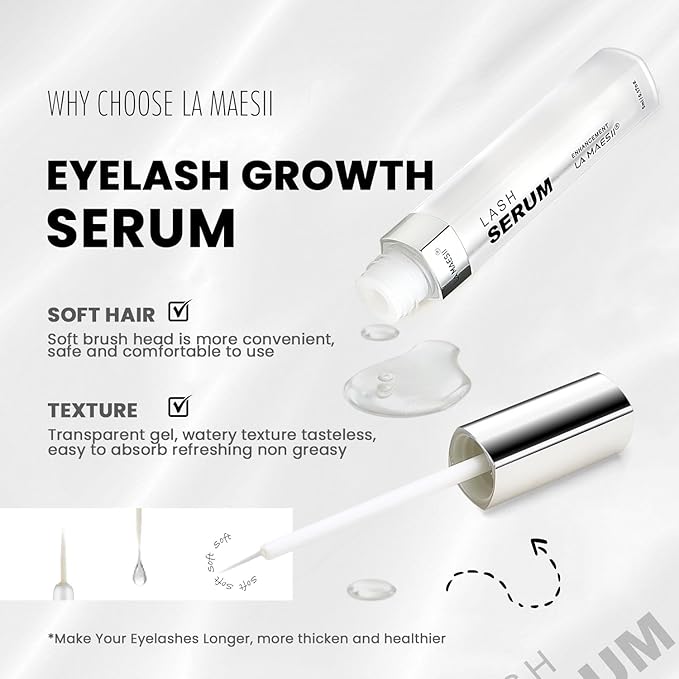 LA MAESII Lash Serum, Eyelash Growth Serum with Advanced Formula, Eyelash Enhancing for Longer Thicker and Fuller Looking Lashes, Vegan & Cruelty-Free for Sensitive Eyes (5mL)