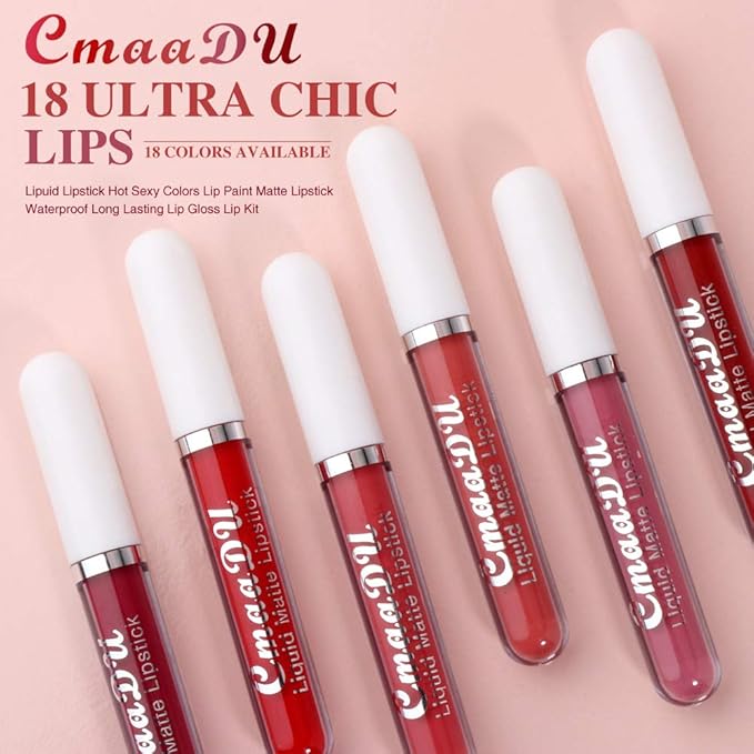evpct 6Pcs Lipstick Matte Liquid Lipstick Lipgloss Set for Women, Dark Plum Wine Rose Mauve Red Nude Pink labiales mate 24 horas originales matte larga duracion 24 Hour Lipstick A-02