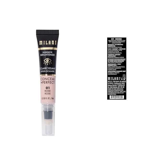 Milani Conceal + Perfect Undereye Brightener for Treating Dark Circles, Face Lift Collection - Rose