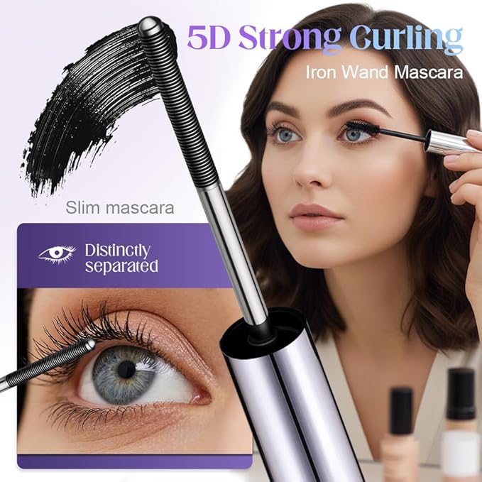Iron Wand Mascara, 2026 New Tubular Eyelash Primer, 3D WaterproofLong Curling Mascara, Natural And Non-Smudged Eyelash Primer (Black*3)