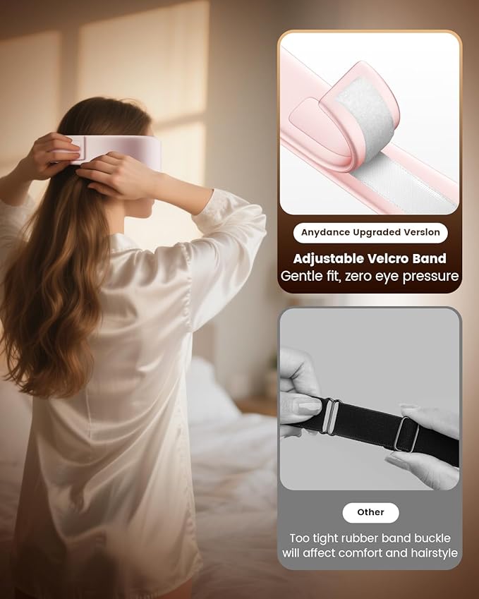 Anydance Heated Eye Mask - Cordless Eye Mask for Dry Eyes, Eye Relief, Improved Sleep, Timed Shutdown, 4 Temperature, Washable Eye Heating Pad for Travel, Removable for Cleaning - Rose Pink