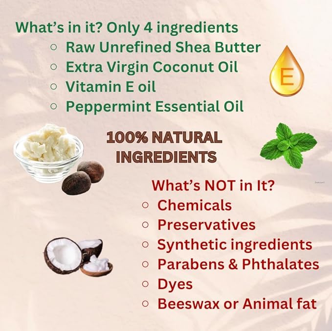 Shea Lip Butter - All Natural 4 Ingredient Lip Balm - Pack of 3 - for dry cracked lips, travel sized, ultra moisturizing vegan lip balm, for long lasting hydration & lip repair, w/ Peppermint oil