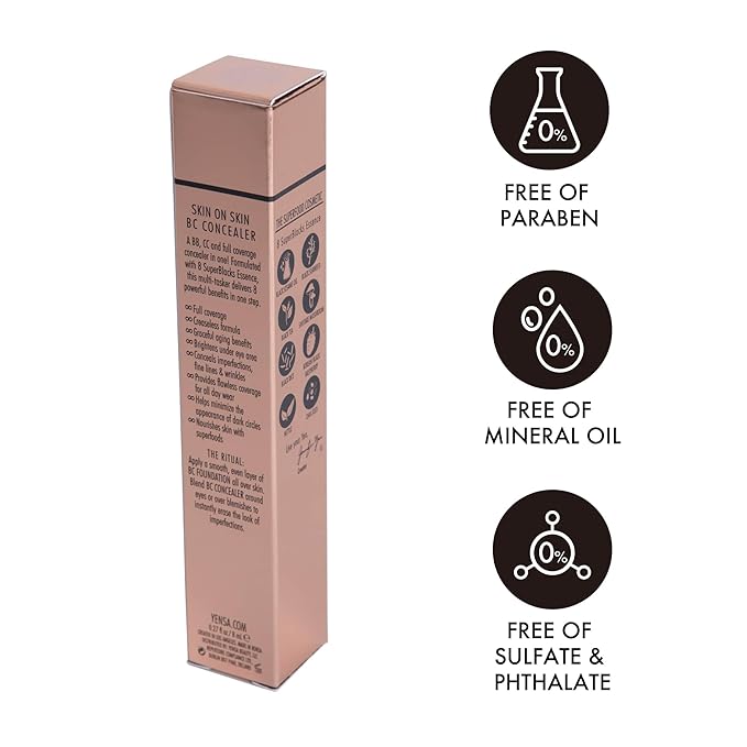 YENSA Skin On Skin BB + CC Full Coverage Concealer - Color Correcting Serum Concealer - Creaseless & Brightening Formula with Hyaluronic Acid & Superfood Complex - Deep Neutral (0.34 Fl oz)