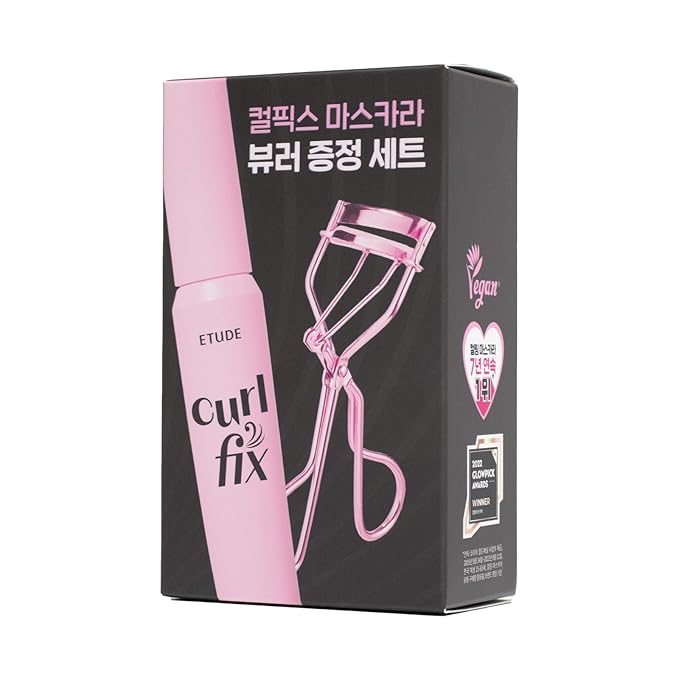 ETUDE Curl Fix Mascara & Eyelash Curler SET #1 Black New | A curl fix mascara that keeps fine eyelashes powerfully curled up for 24 hours by ETUDE's own Curl 24H Technology | K-beauty