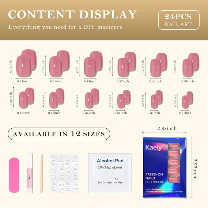 evpct Mauve Red Short Squoval Glossy Press on Nails for Women Gift, Glossy Mauve Red Fake Nail with Nail Kit Manicure Kit, Soft Gel Full Cover Reusable Stick on Acrylic False Nails Perfectly Fit