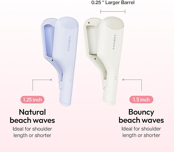 VODANA Compact Triple Flow Hair Waver - Portable Ceramic Curling Iron, Long-Lasting Beach Waves, Fast Heat-Up Double Barrel (1.25 inch, Powder Blue)