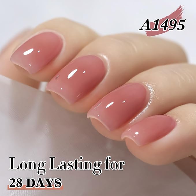 Double Rhythm Gel Polish 15ML Jelly Sheer Pastel Light Milky Color Pearl White Bottle 1 PC 0.5 OZ Full Size Nail Art Salon at Home (Jelly Purple Pink-D1495)