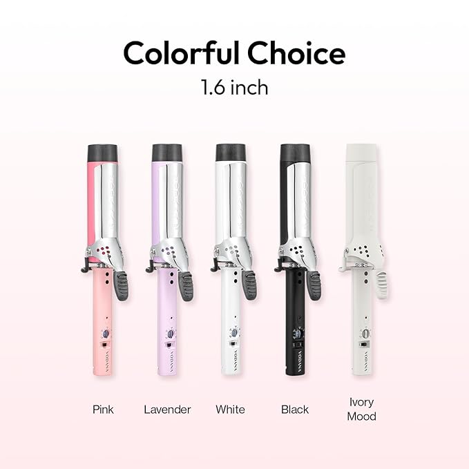 VODANA Professional GlamWave Ceramic Curling Iron, Long-Lasting Natural Curls, Instant Heat, Hair Curler, Curling Wand, Available in USA (1.6 inch, Pink)