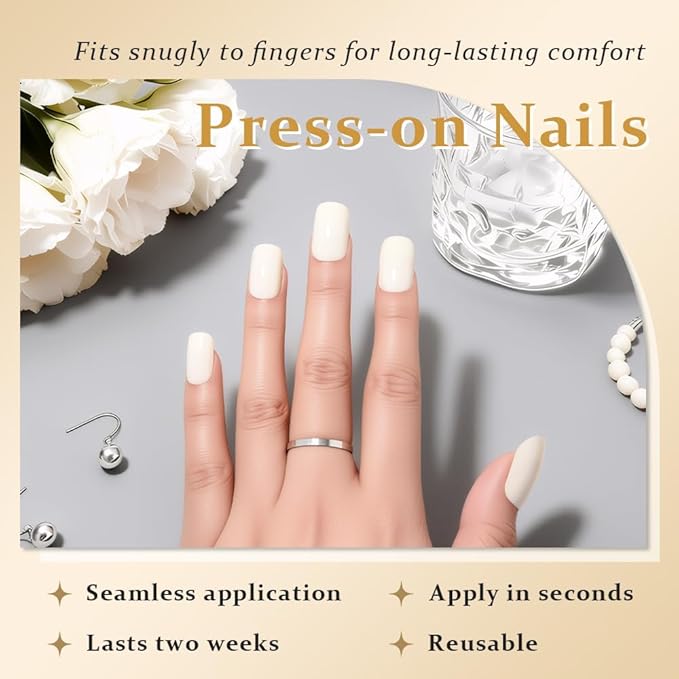 evpct Point Pink Glossy Press on Nails Squavol Short for Women Gift, Glossy Beige Fake Nail with Nail Kit Manicure Kit, Soft Gel Full Cover Reusable Stick on Acrylic False Nails Perfectly Fit