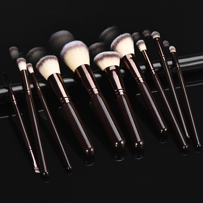 10 Piece Black brown Makeup Brushes and 10 Piece Makeup Sponge – Wooden Handle,with Soft Synthetic Bristles,|Professional Makeup Brushes set for Women & Girls|