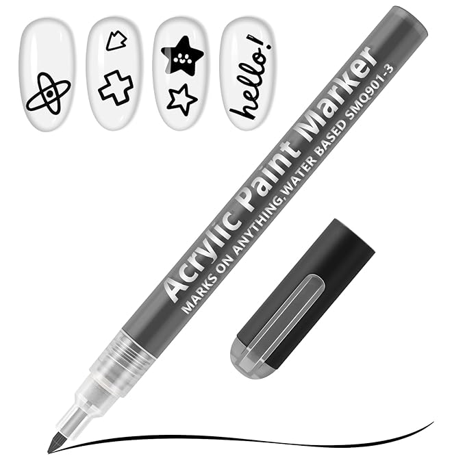 EBANKU Nail Polish Pens, 1Pc Nail Art Pen Quick-Drying 3D 0.7MM Nail Art Markers Acrylic Paint Pens Nail Point Dotting Liner Pen Tools for Home & Salon Nail DIY (Black)