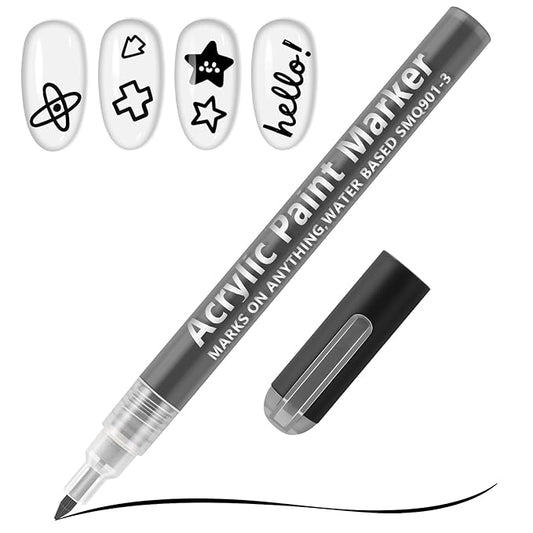 EBANKU Nail Polish Pens, 1Pc Nail Art Pen Quick-Drying 3D 0.7MM Nail Art Markers Acrylic Paint Pens Nail Point Dotting Liner Pen Tools for Home & Salon Nail DIY (Black)