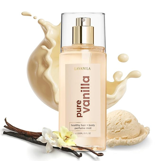 Lavanila Pure Vanilla Healthy Hair + Body Perfume Mist, 5 Fl Oz - Sweet & Warm Fragrance Spray Formulated with Jojoba Oil, Madagascar Vanilla, Tonka Bean, Heliotrope