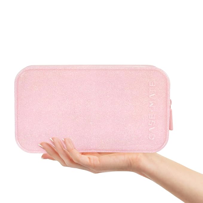 Case-Mate Jelly Makeup Bag - Waterproof Travel Makeup & Toiletry Bag - Cosmetic Make Up Organizer/Case for Women - Small Zipper Pouch for Hair Accessories and Daily Essentials - Ballet Pink Twinkle