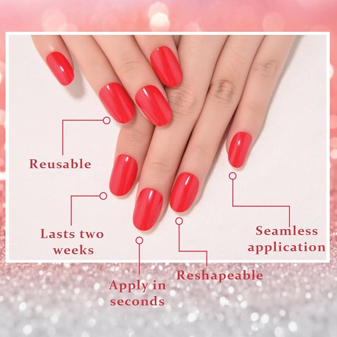 evpct Flare Red Medium Oval Glossy Press on Nails for Women Gift, Glossy Flare Red Fake Nail with Nail Kit Manicure Kit, Soft Gel Full Cover Reusable Stick on Acrylic False Nails Perfectly Fit