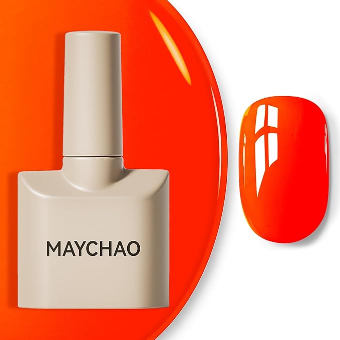 MAYCHAO 15ML Gel Nail Polish 1Pc Gel Polish Soak Off UV LED Nail Polish Nail Art Starter Manicure Salon DIY at Home, 0.5 OZ Neon Orange