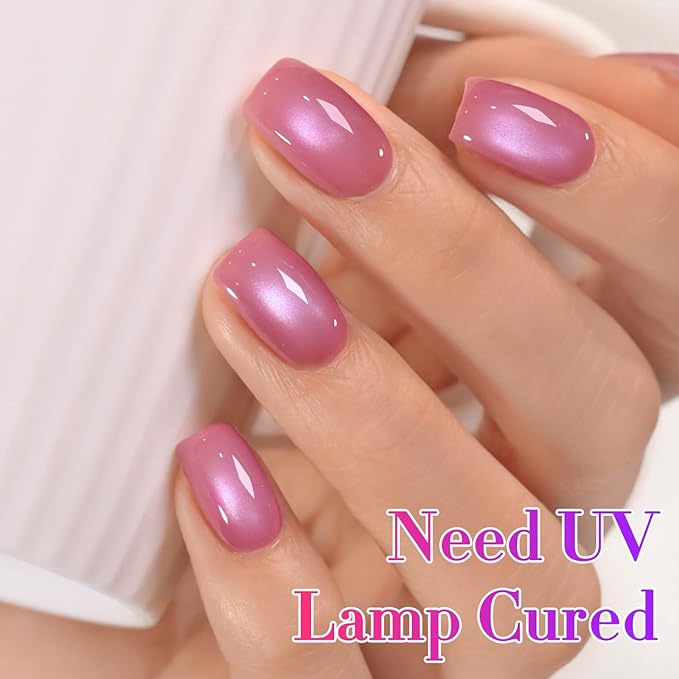 Double Rhythm Jelly Glass Cat Eye Gel Polish with Magnet 15ML Holographic Glitter Shimmer Translucent Sheer Color Magnetic Nail Polish Salon DIY at Home (Grape Lavender-MC1242)